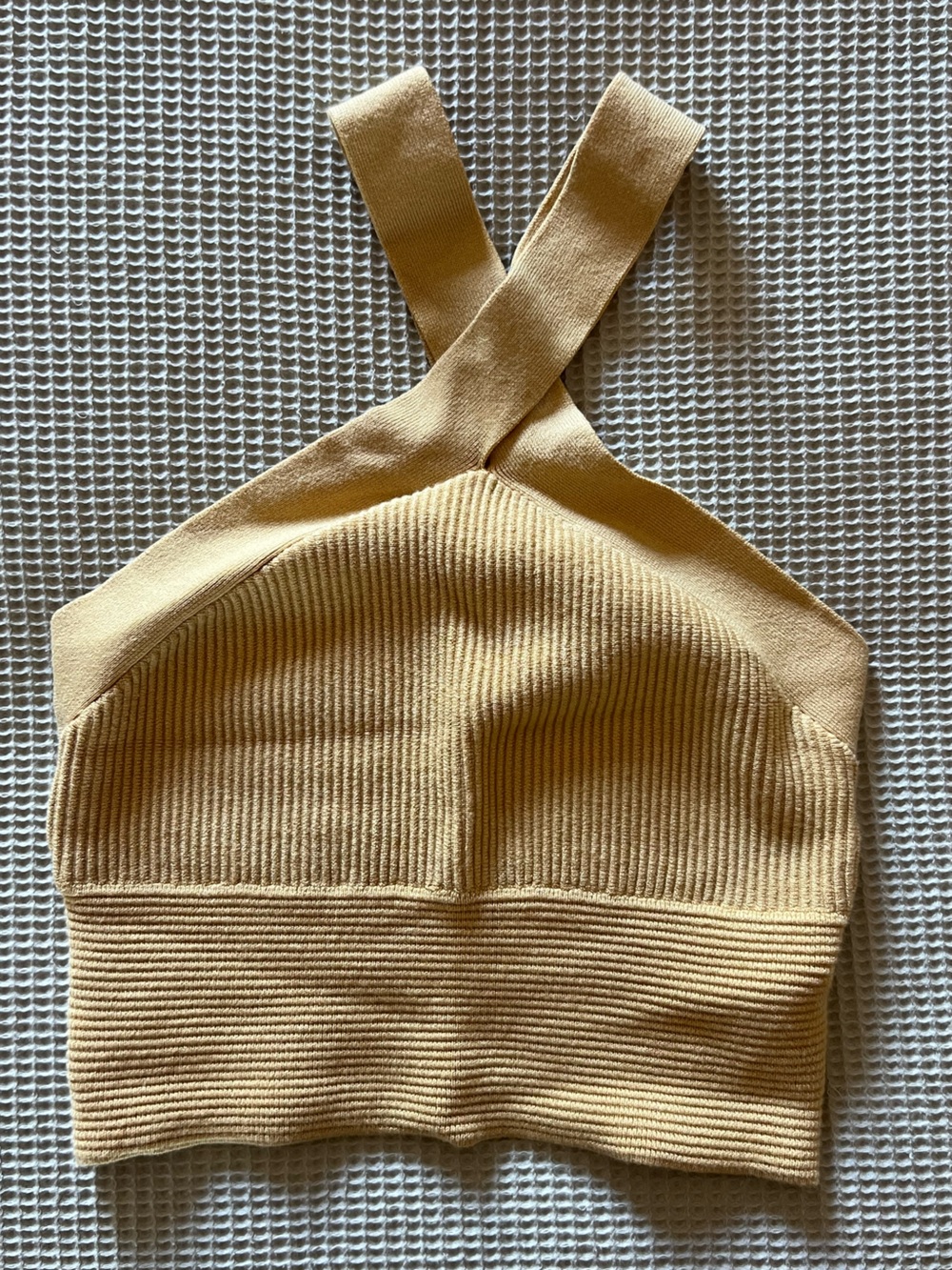 Abercrombie Ribbed Cross-Back Crop Top - Mustard Yellow